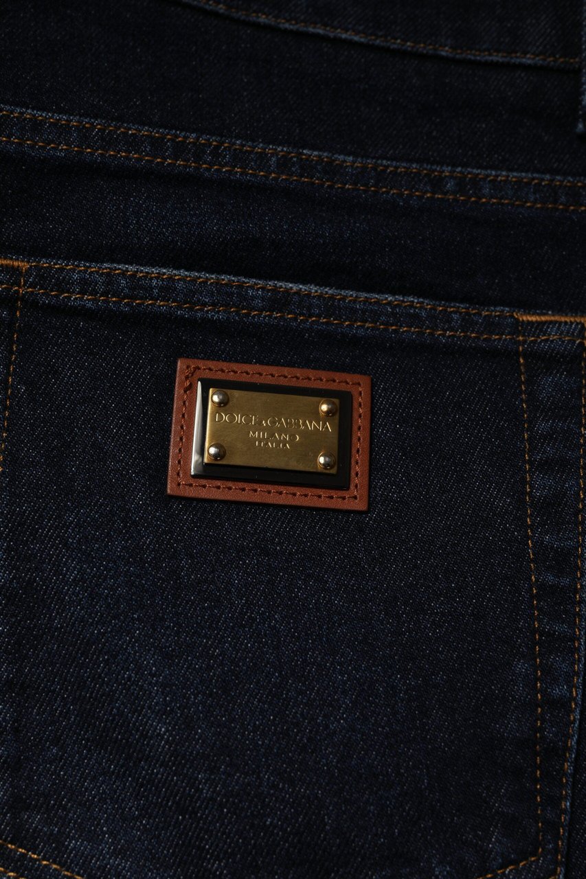 Dolce & Gabbana Dark Blue Cotton Stretch Skinny Denim Jeans Blauw