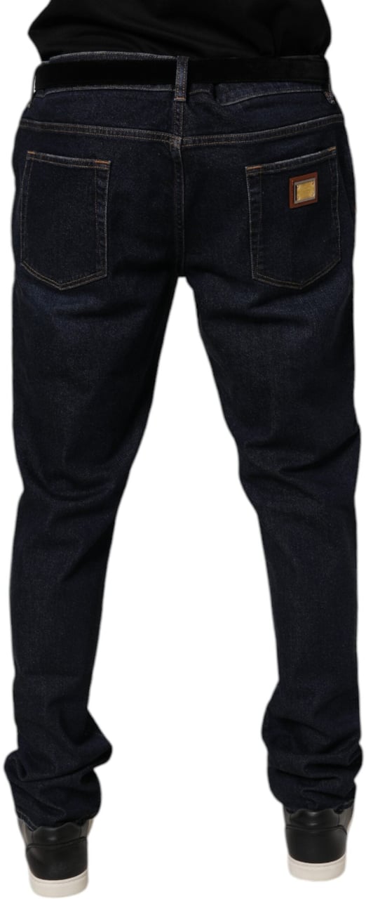 Dolce & Gabbana Dark Blue Cotton Stretch Skinny Denim Jeans Blauw