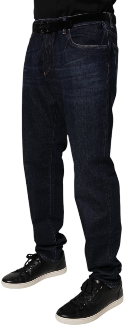 Dolce & Gabbana Dark Blue Cotton Stretch Skinny Denim Jeans Blauw