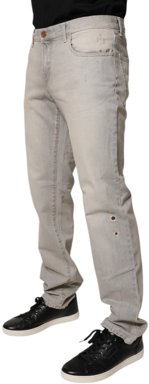 Dolce & Gabbana Light Gray Cotton Skinny Denim Jeans Grijs