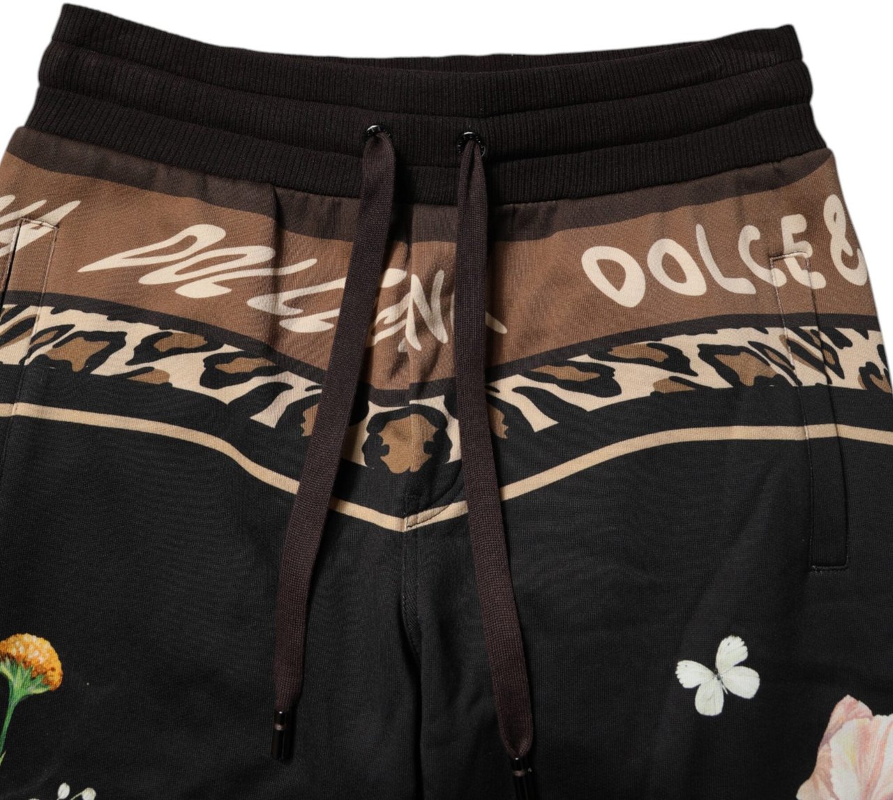 Dolce & Gabbana Black Floral Cotton Jogger Sweatpants Pants Zwart