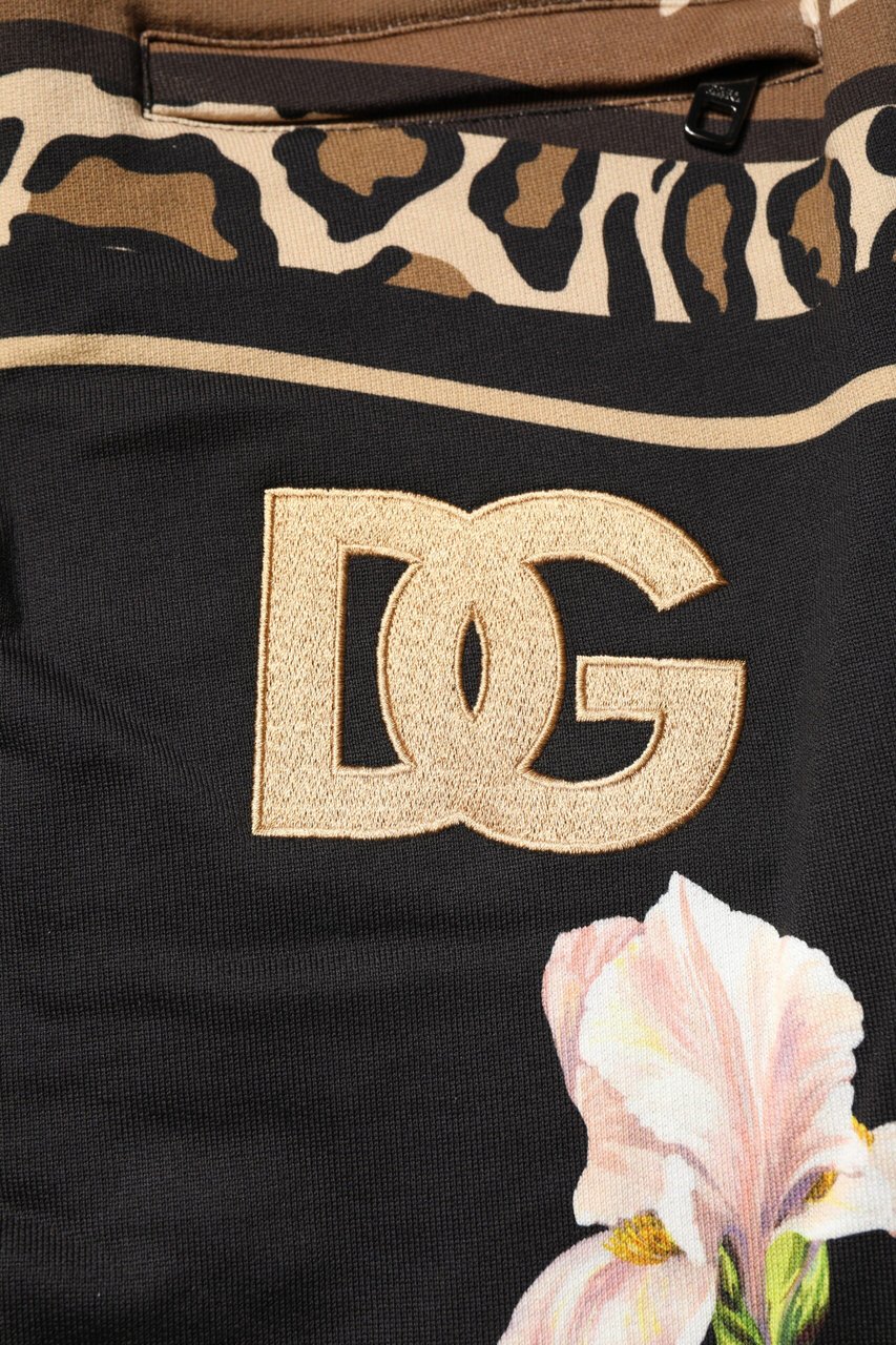 Dolce & Gabbana Black Floral Cotton Jogger Sweatpants Pants Zwart
