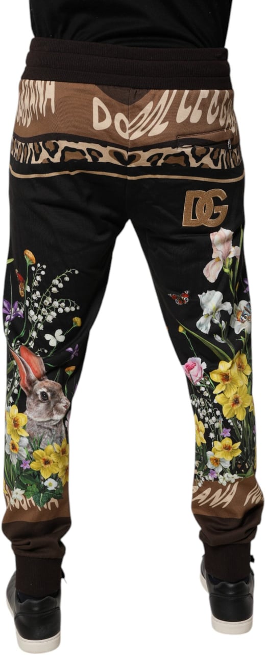 Dolce & Gabbana Black Floral Cotton Jogger Sweatpants Pants Zwart