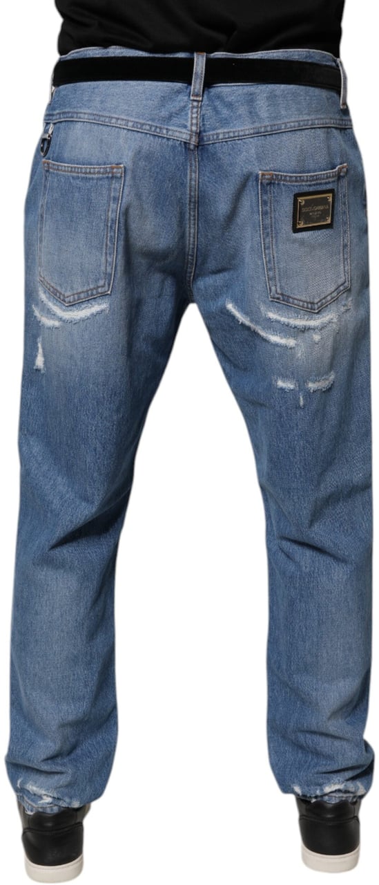 Dolce & Gabbana Blue Tattered Straight Cotton Denim Jeans Divers