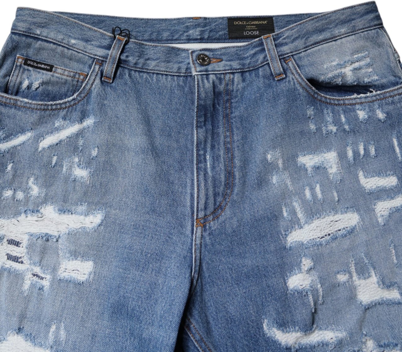 Dolce & Gabbana Blue Tattered Straight Cotton Denim Jeans Divers