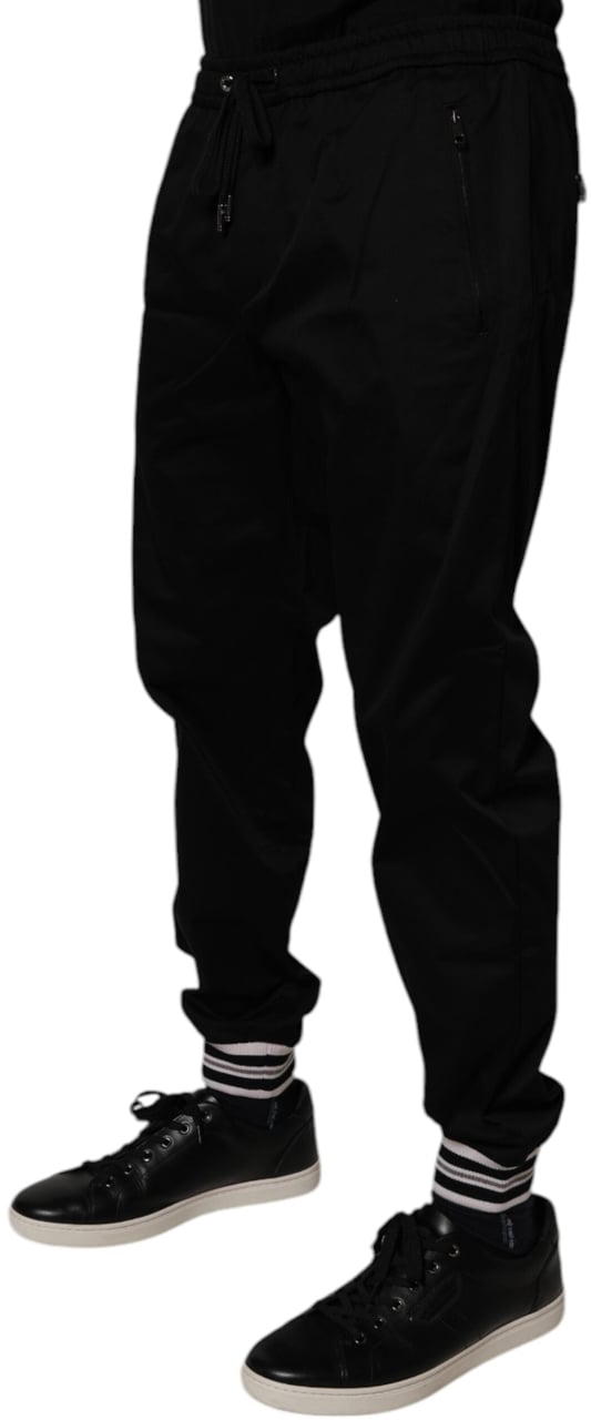 Dolce & Gabbana Black Cotton Stretch Jogger Sweatpants Pants Zwart
