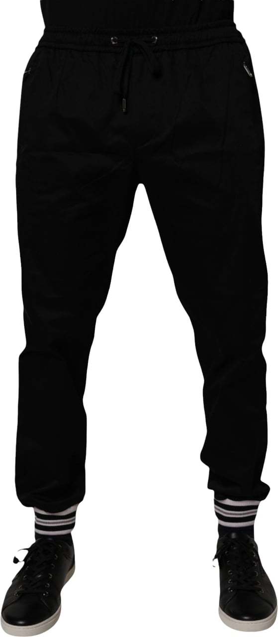 Dolce & Gabbana Black Cotton Stretch Jogger Sweatpants Pants Zwart