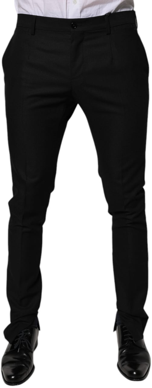 Dolce & Gabbana Black Virgin Wool MenSkinny Dress Formal Pants Zwart
