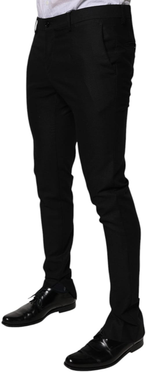 Dolce & Gabbana Black Virgin Wool MenSkinny Dress Formal Pants Zwart