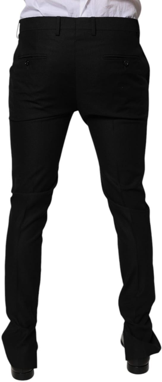 Dolce & Gabbana Black Virgin Wool MenSkinny Dress Formal Pants Zwart