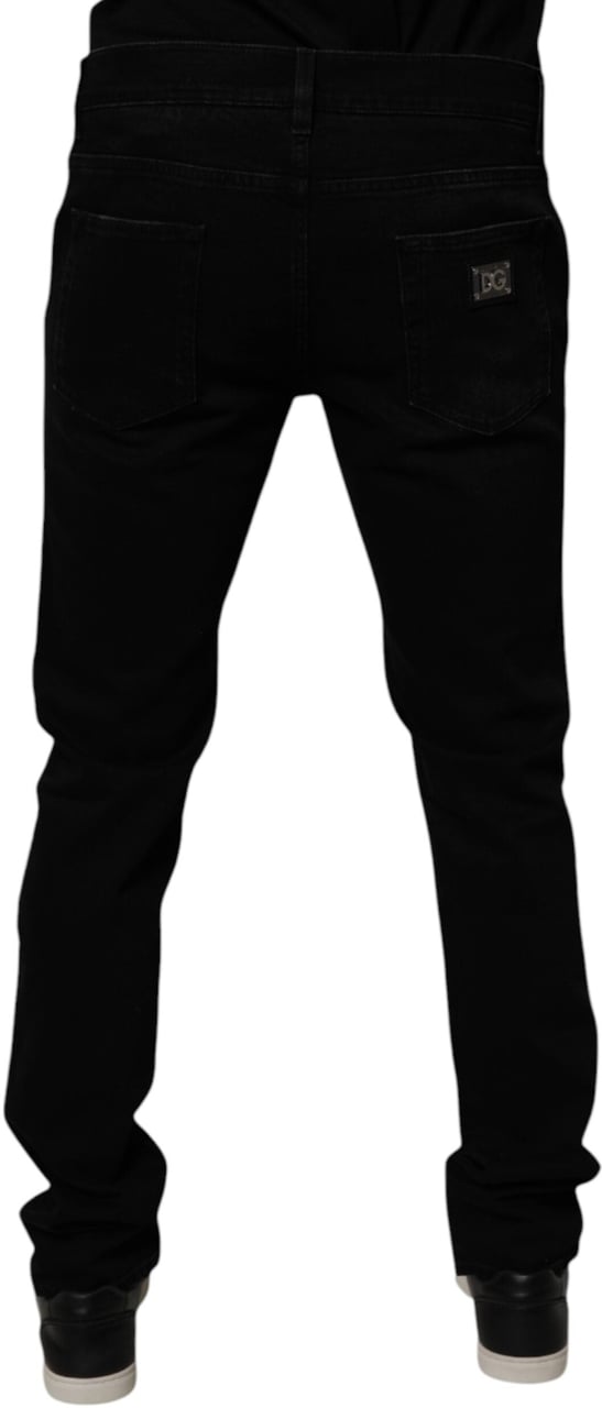 Dolce & Gabbana Black Cotton Tattered Skinny Men Denim Jeans Zwart