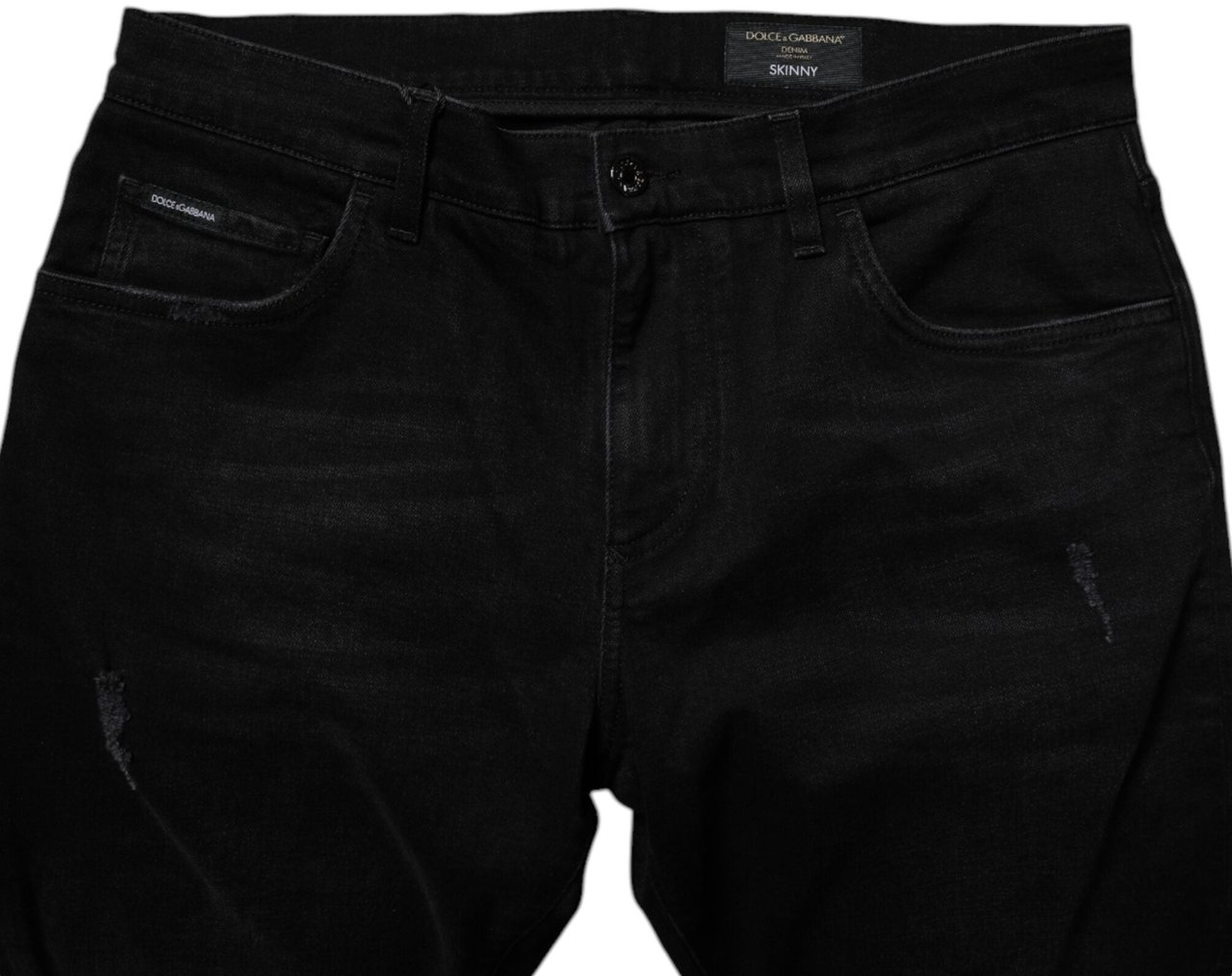 Dolce & Gabbana Black Cotton Tattered Skinny Men Denim Jeans Zwart