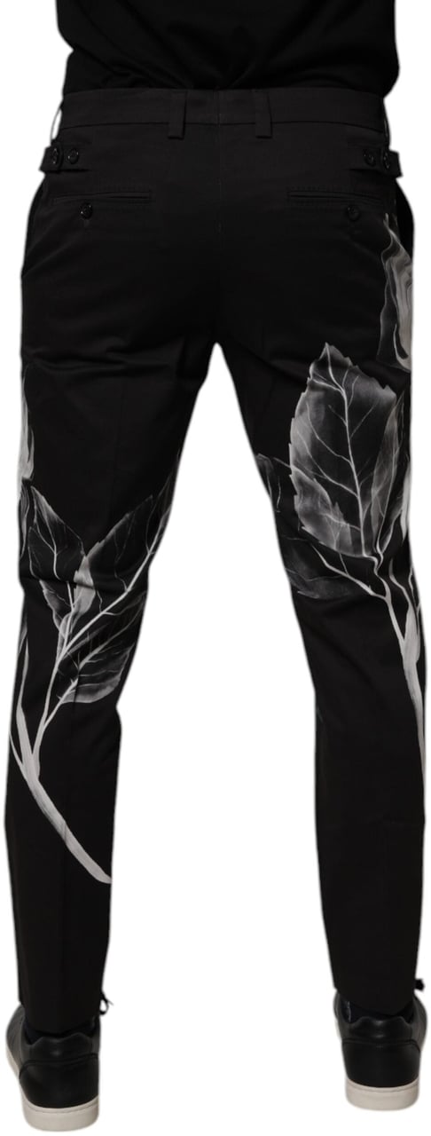 Dolce & Gabbana Black Cotton Floral Skinny Dress Pants Zwart