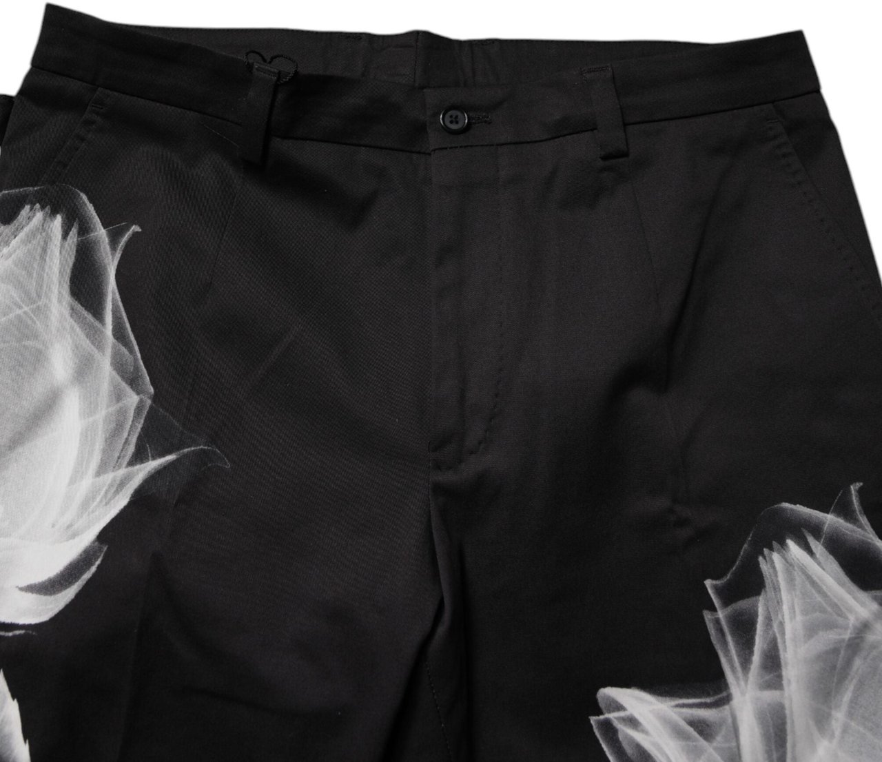 Dolce & Gabbana Black Cotton Floral Skinny Dress Pants Zwart