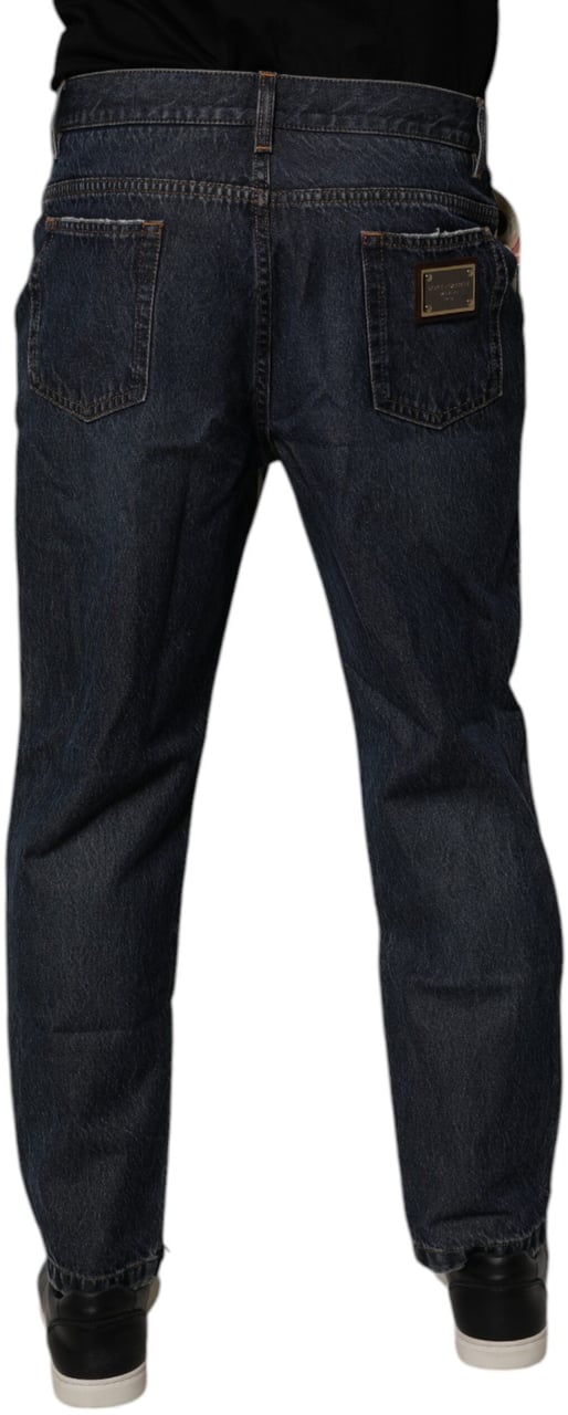 Dolce & Gabbana Beige Blue Floral Cotton Men Denim Jeans Zwart