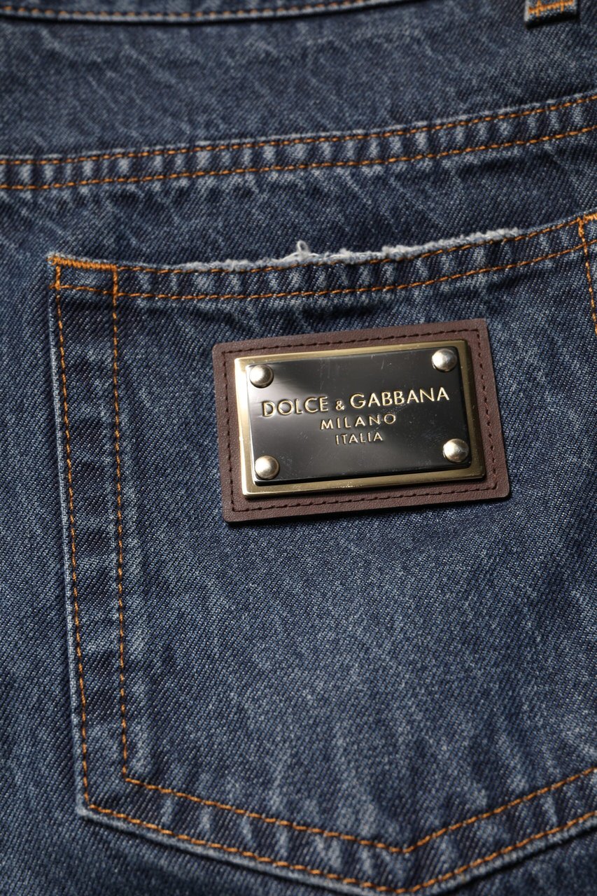 Dolce & Gabbana Beige Blue Floral Cotton Men Denim Jeans Zwart