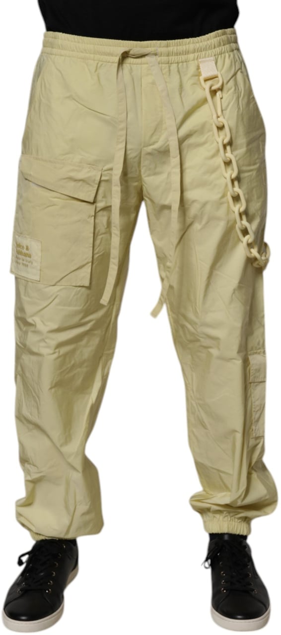 Dolce & Gabbana Yellow Nylon Cargo Chain Men Jogger Pants Goud