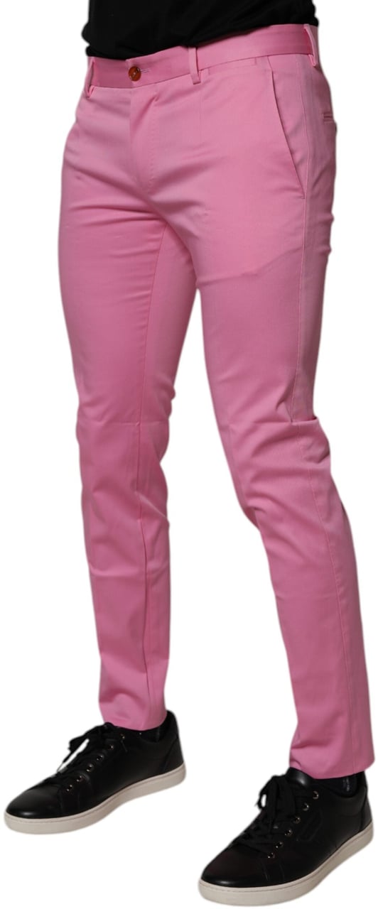 Dolce & Gabbana Pink Cotton Slim Fit Men Dress Formal Pants Roze