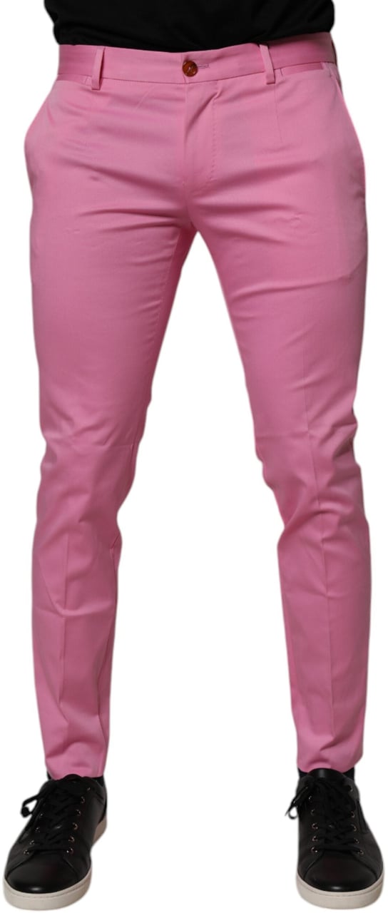 Dolce & Gabbana Pink Cotton Slim Fit Men Dress Formal Pants Roze