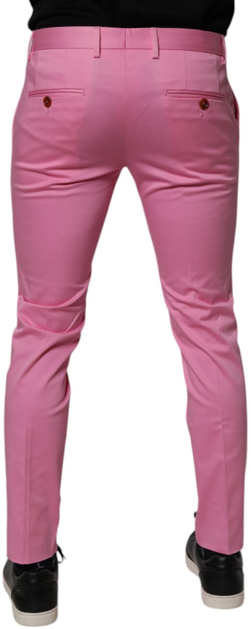 Dolce & Gabbana Pink Cotton Slim Fit Men Dress Formal Pants Roze