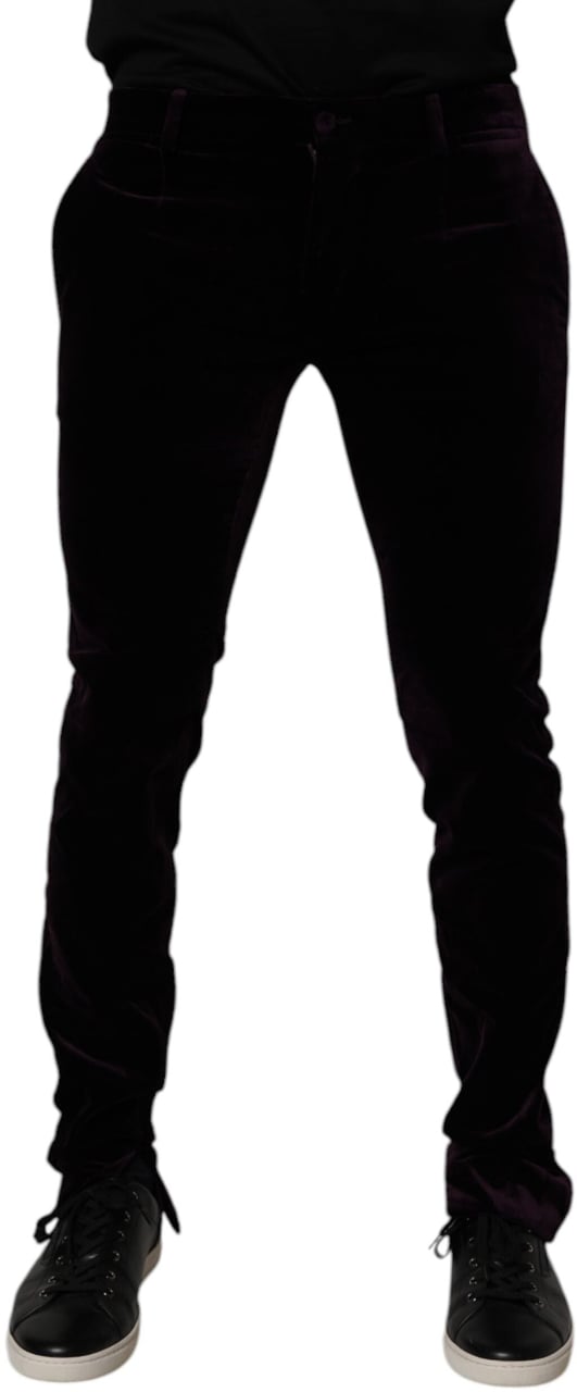 Dolce & Gabbana Violet Velvet Cotton Men Dress Formal Pants Paars