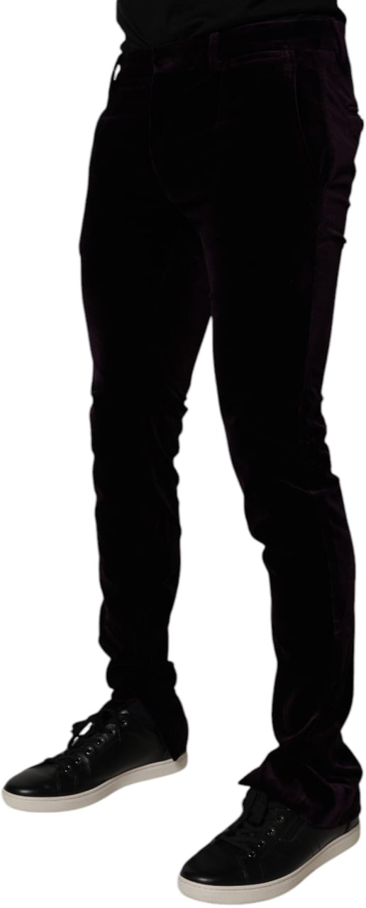Dolce & Gabbana Violet Velvet Cotton Men Dress Formal Pants Paars