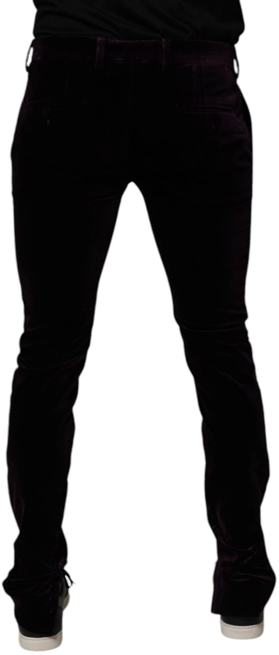 Dolce & Gabbana Violet Velvet Cotton Men Dress Formal Pants Paars