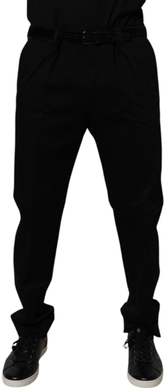 Dolce & Gabbana Black Cotton Men Skinny Dress Formal Pants Zwart