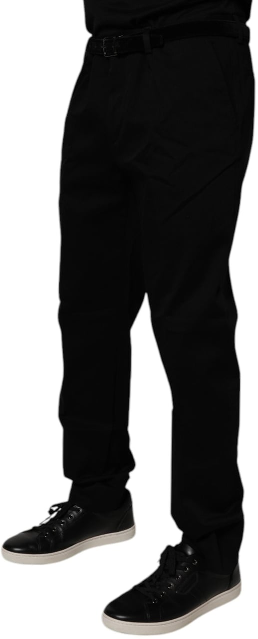 Dolce & Gabbana Black Cotton Men Skinny Dress Formal Pants Zwart