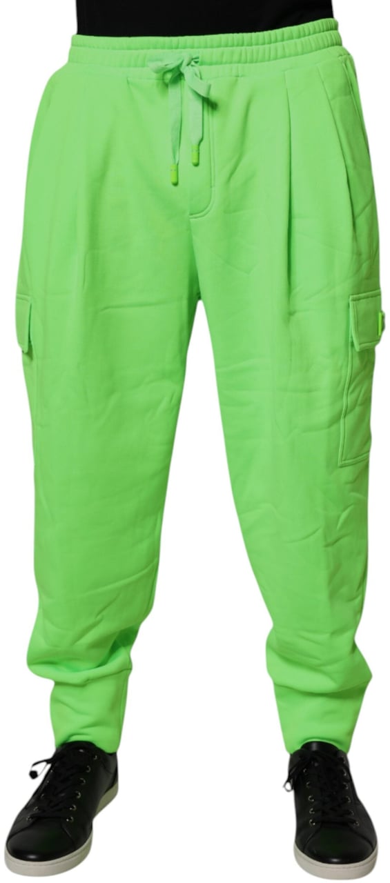 Dolce & Gabbana Neon Green Cargo Jogger Men Sweatpants Pants Lichtgrijs
