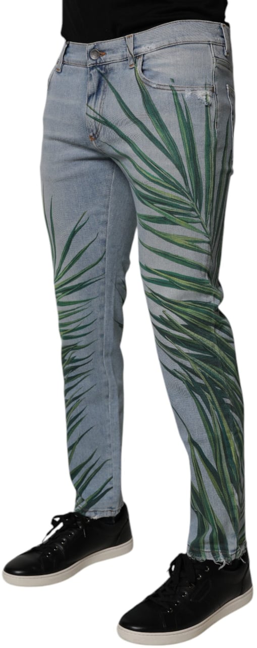 Dolce & Gabbana Light Blue Leaf Cotton Classic Men Denim Jeans Bruin