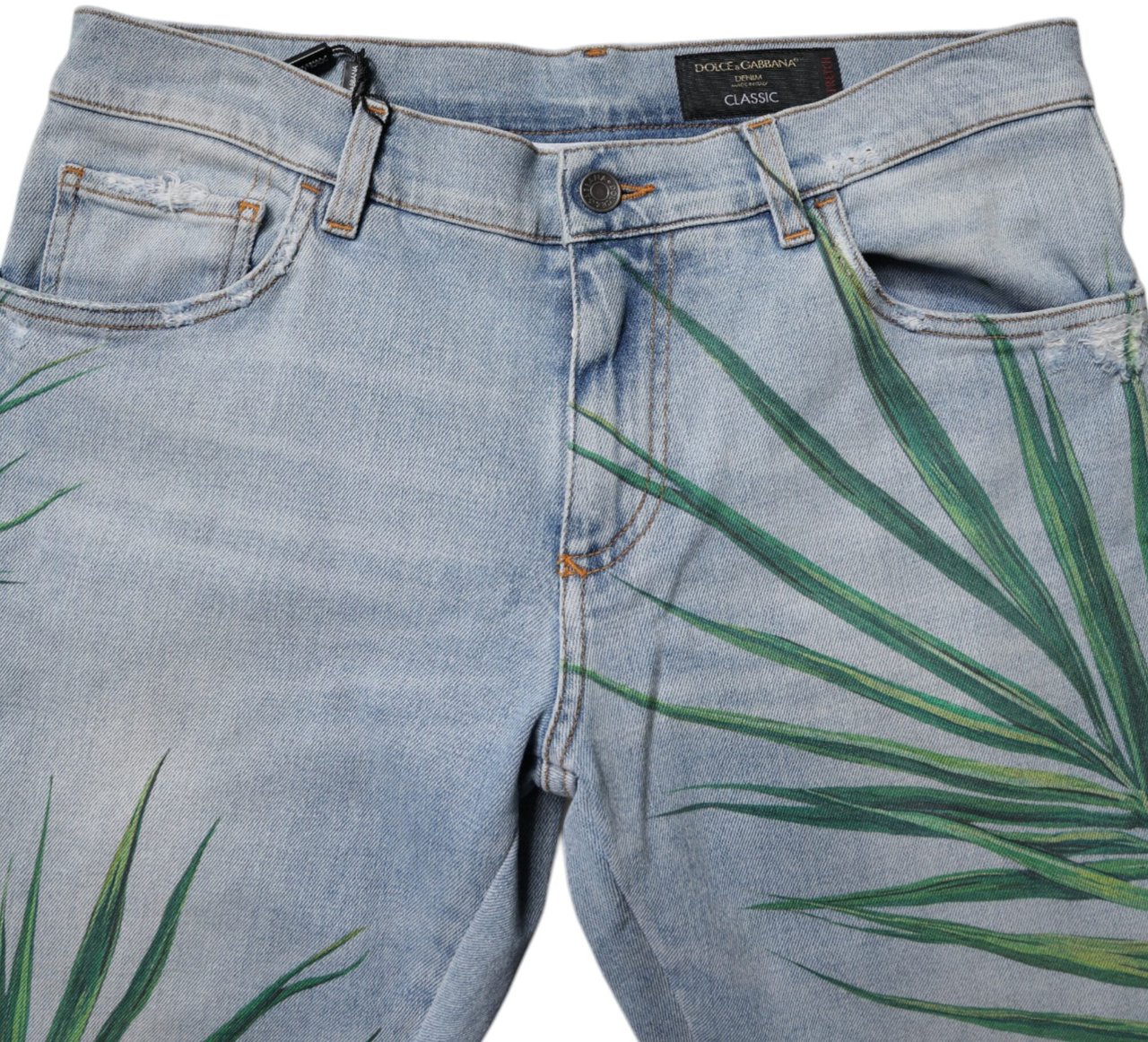 Dolce & Gabbana Light Blue Leaf Cotton Classic Men Denim Jeans Bruin