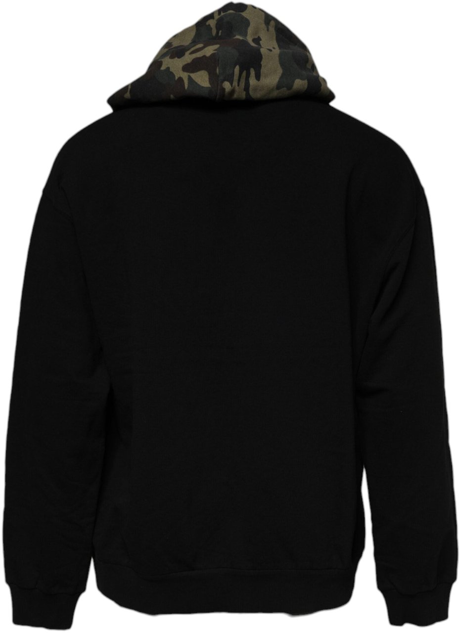 Dolce & Gabbana Black Camouflage Hooded Sweatshirt Sweater Zwart