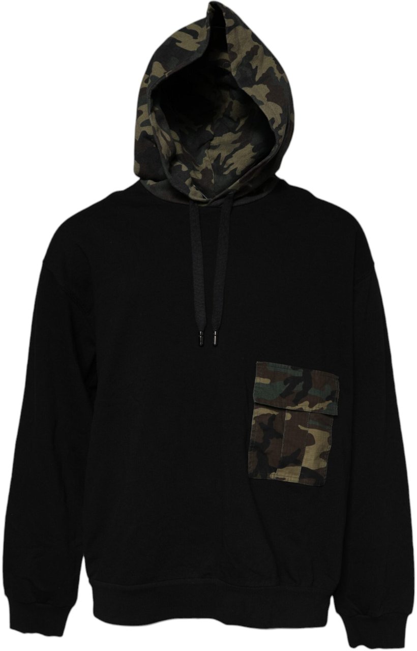 Dolce & Gabbana Black Camouflage Hooded Sweatshirt Sweater Zwart