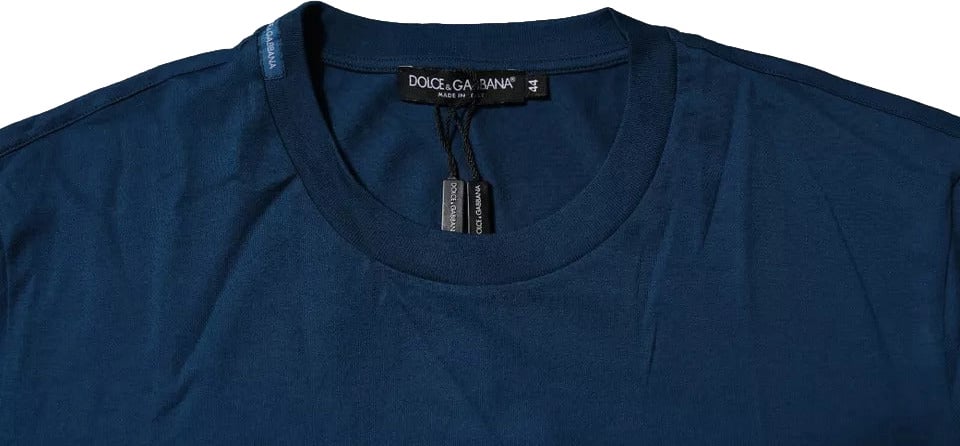 Dolce & Gabbana Blue Crown Bee Cotton Men Crew Neck T-shirt Blauw