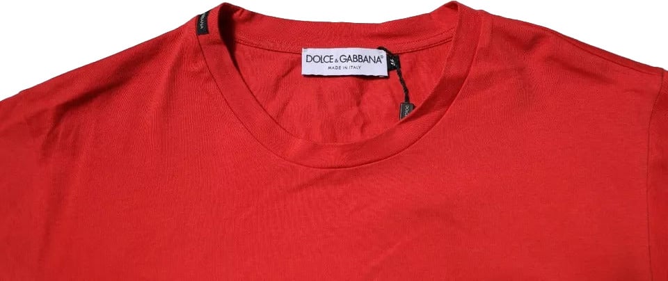Dolce & Gabbana Red DG Logo Patch Cotton Crew Neck T-shirt Rood