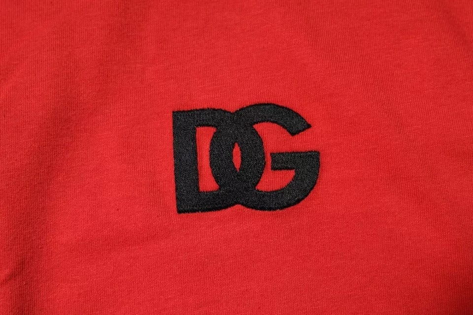 Dolce & Gabbana Red DG Logo Patch Cotton Crew Neck T-shirt Rood