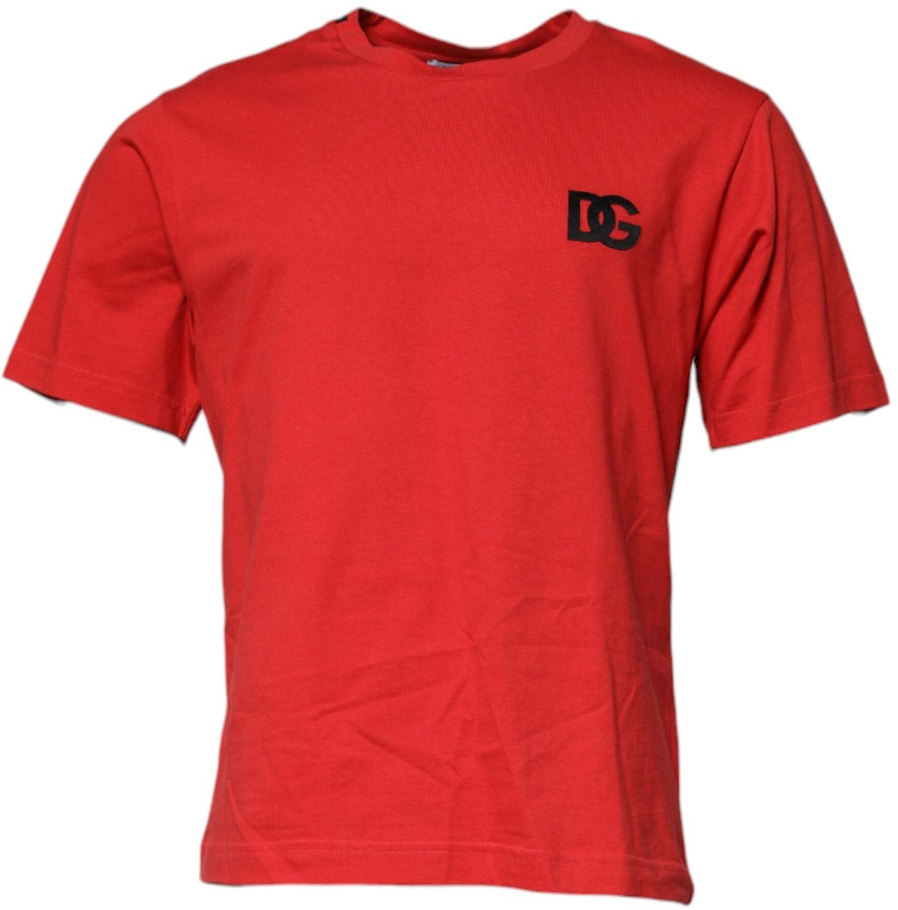 Dolce & Gabbana Red DG Logo Patch Cotton Crew Neck T-shirt Rood