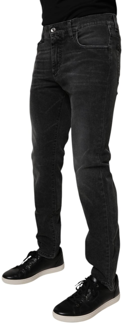 Dolce & Gabbana Black Cotton Stretch Skinny Men Denim Jeans Zwart