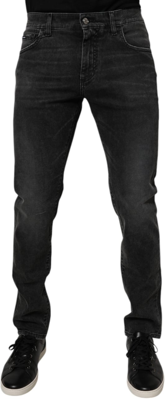 Dolce & Gabbana Black Cotton Stretch Skinny Men Denim Jeans Zwart