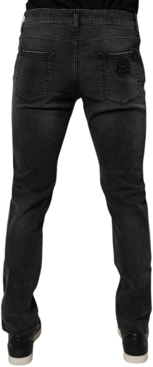 Dolce & Gabbana Black Cotton Stretch Skinny Men Denim Jeans Zwart
