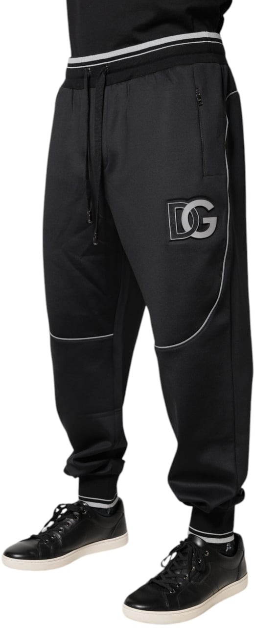 Dolce & Gabbana Black Polyester Logo Jogger Pants Zwart