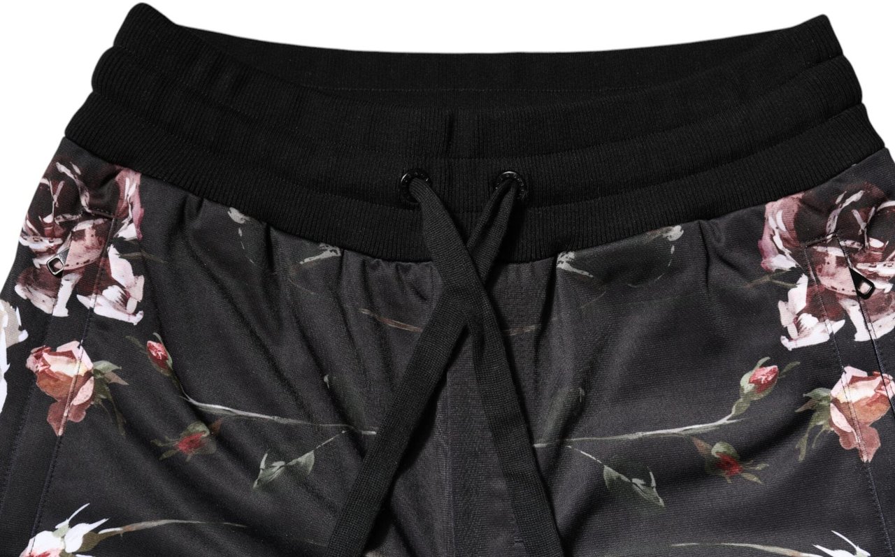 Dolce & Gabbana Black Floral Polyester Jogger Pants Zwart
