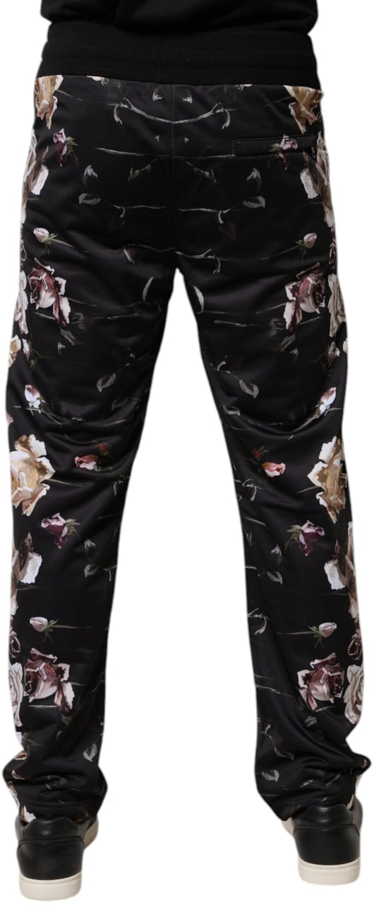Dolce & Gabbana Black Floral Polyester Jogger Pants Zwart