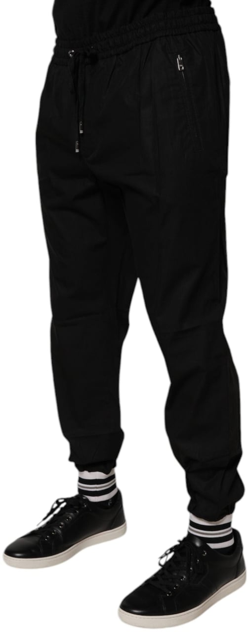 Dolce & Gabbana Black Cotton Men Jogger Sweatpants Pants Zwart