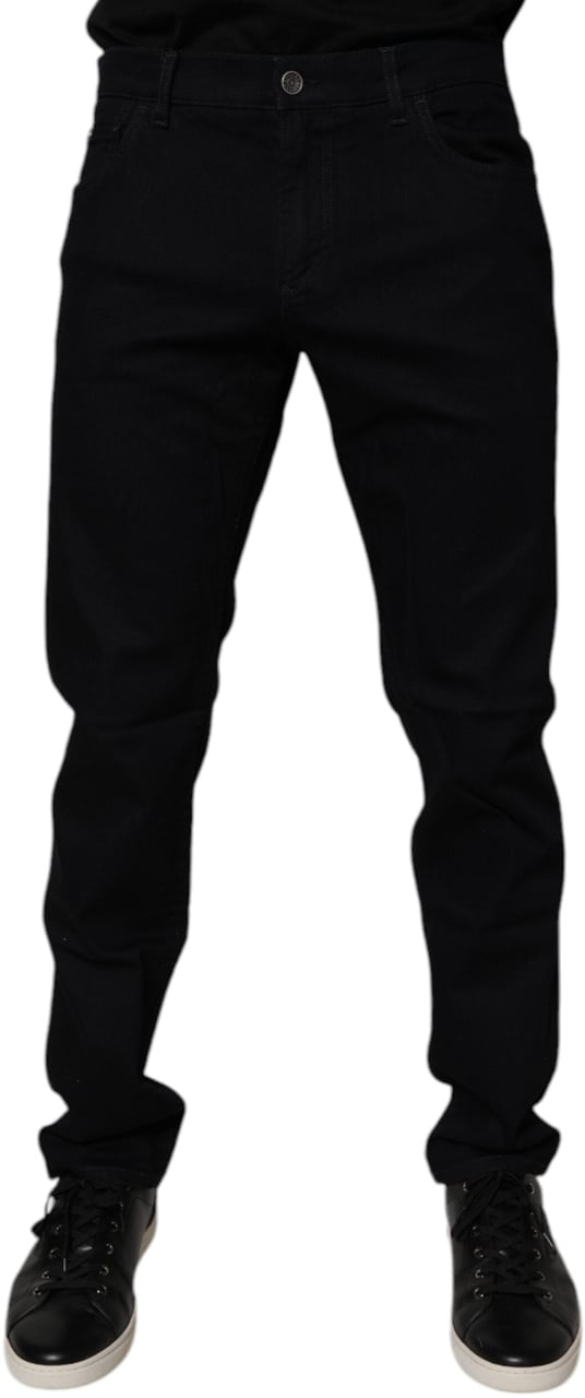 Dolce & Gabbana Black Cotton Stretch Slim Fit Men Denim Jeans Zwart