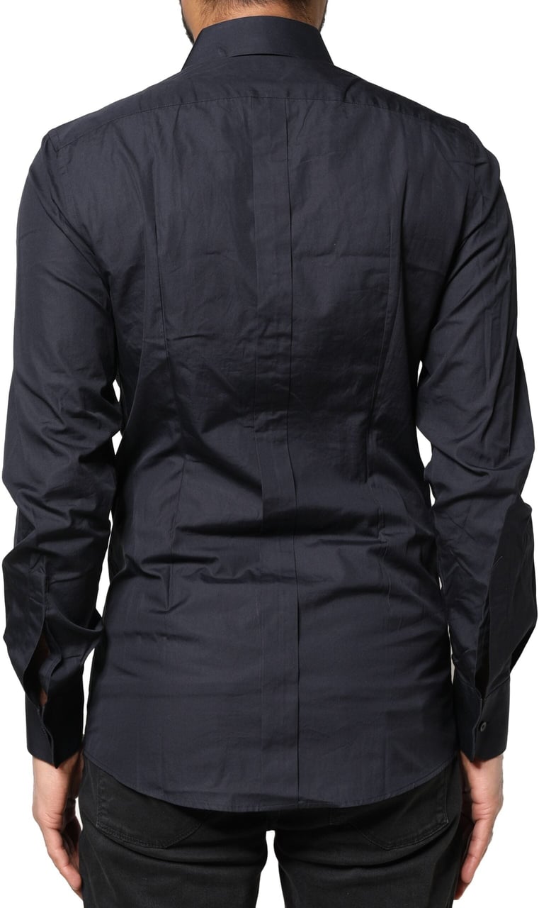 Dolce & Gabbana Dark Blue GOLD Cotton Long Sleeves Dress Shirt Blauw