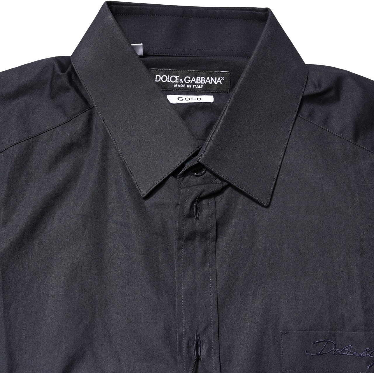 Dolce & Gabbana Dark Blue GOLD Cotton Long Sleeves Dress Shirt Blauw
