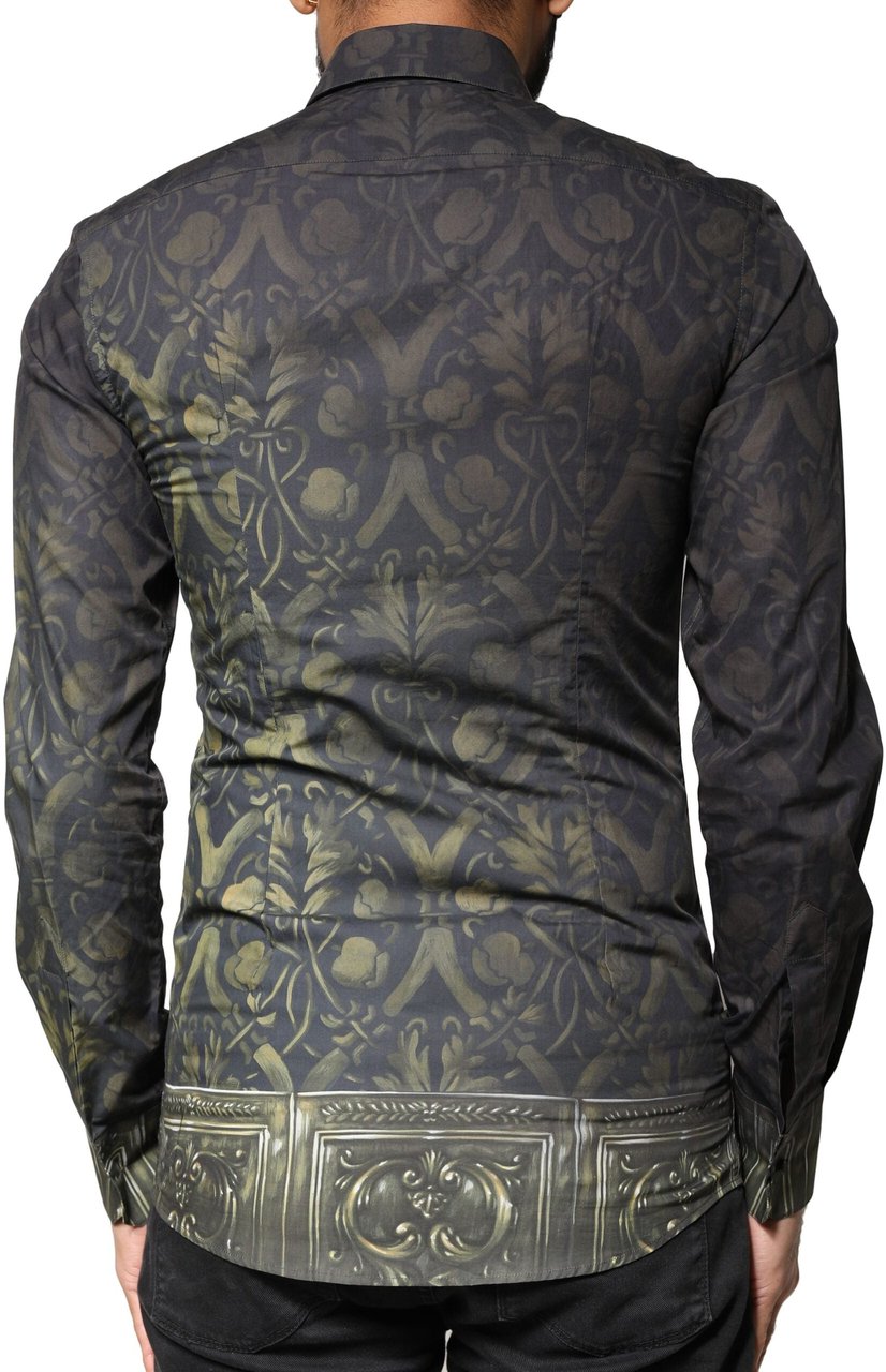 Dolce & Gabbana Black Royal Pet Portrait GOLD Dress Shirt Zwart