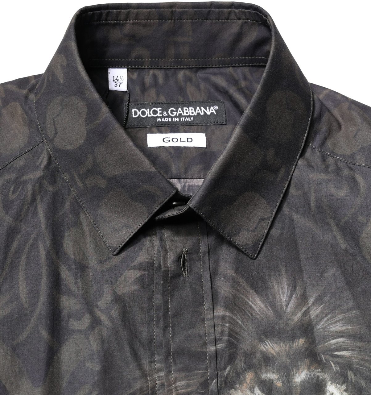 Dolce & Gabbana Black Royal Pet Portrait GOLD Dress Shirt Zwart